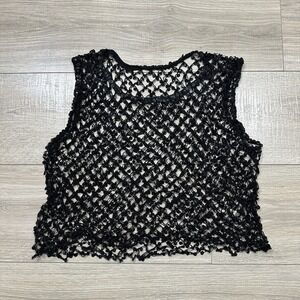 Black Sequin Crotchet Cropped Sleeveless Tank Top Medium/Large No Brand‎ Tag